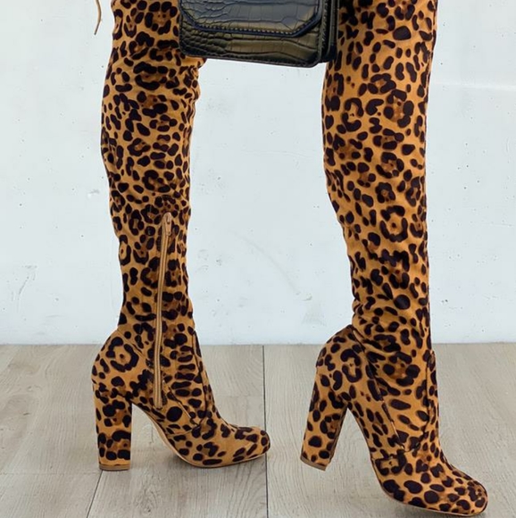 Isabella Leopard Print Thigh High Boots - Picture 2 of 6